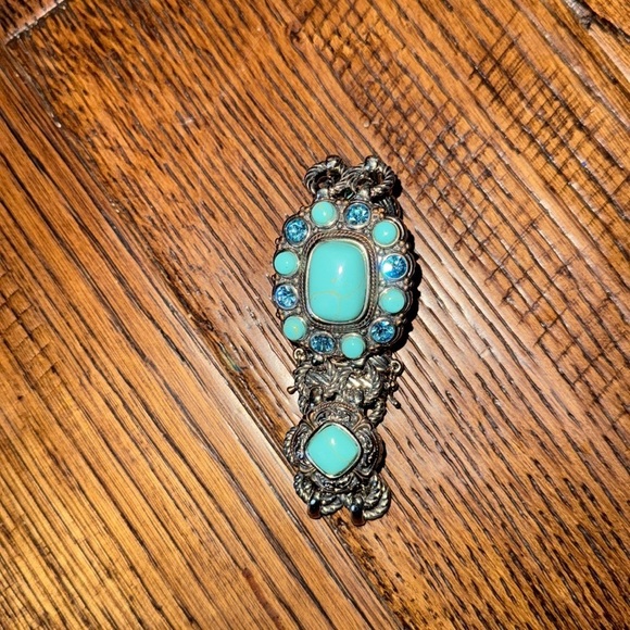 VTG SILVER Decorative Bracelet with Faux Turquoise Stones - Picture 3 of 6